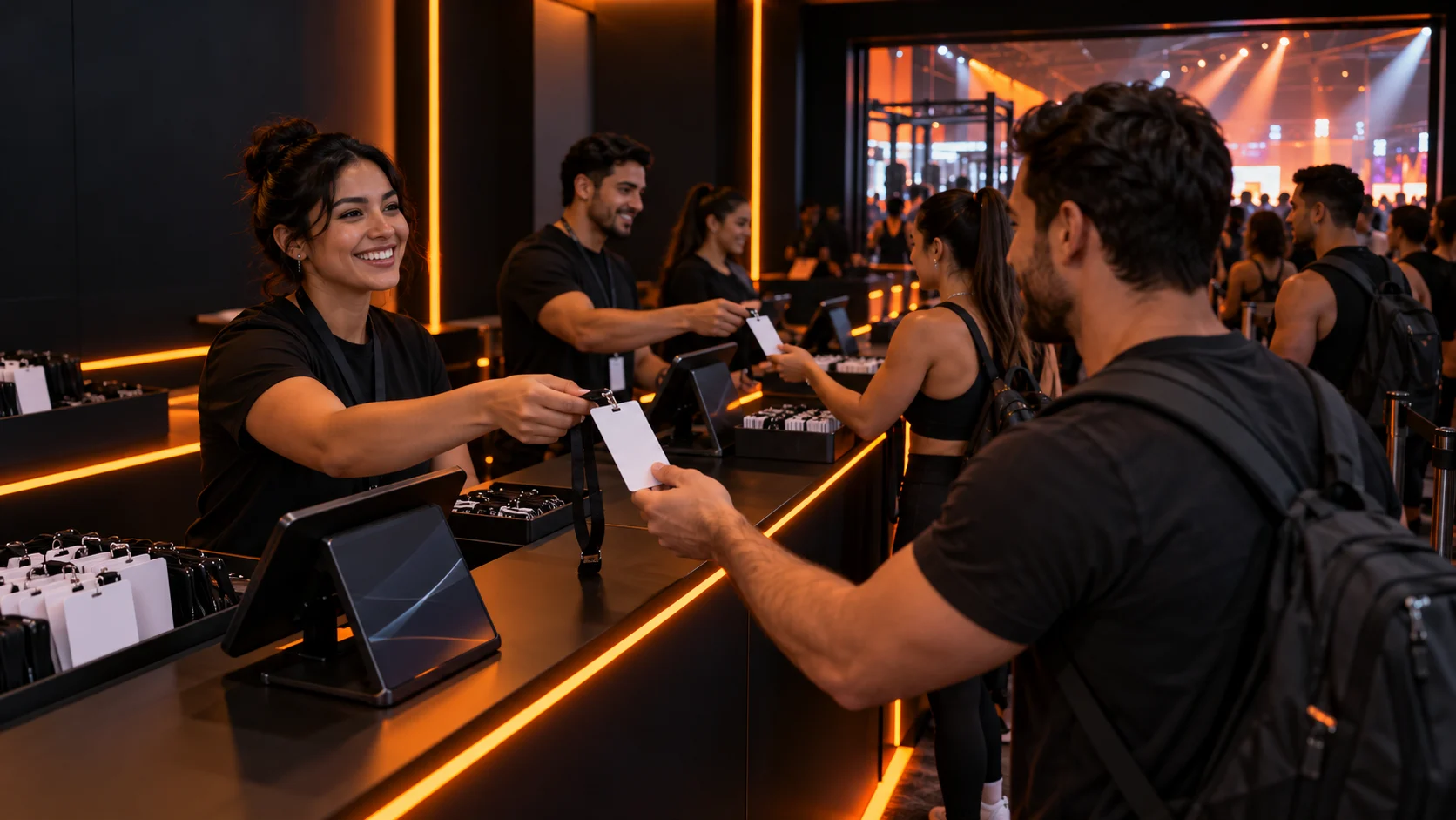 Visitantes recogiendo su acreditación a la entrada